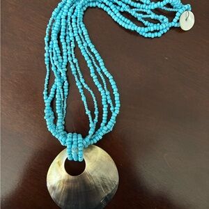 Turquoise Beaded Necklace with Shell Pendant